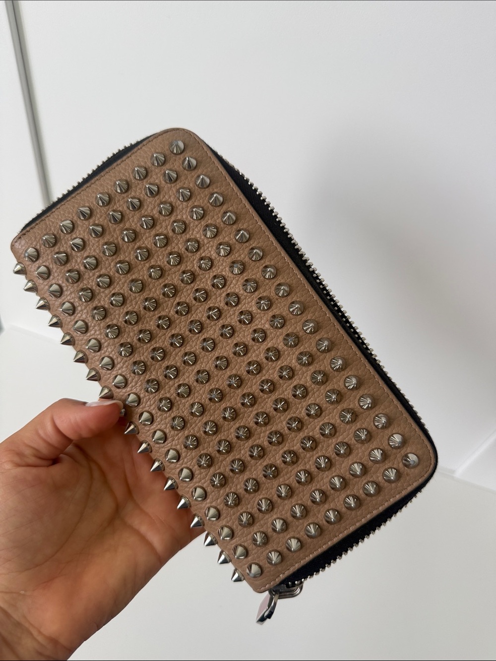 Christian Louboutin Nude Studded Zip-Around Wallet taupe